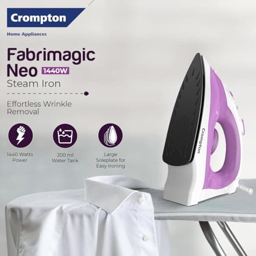 Crompton Fabrimagic Neo 1440 W Steam Iron with 200 ml water tank, Upto 15g /min Steam Output with Vertical Steaming and Non-Stick Soleplate (Blue), 6 Fabric Settings (ACGSI-FABRIMNEO144) 2