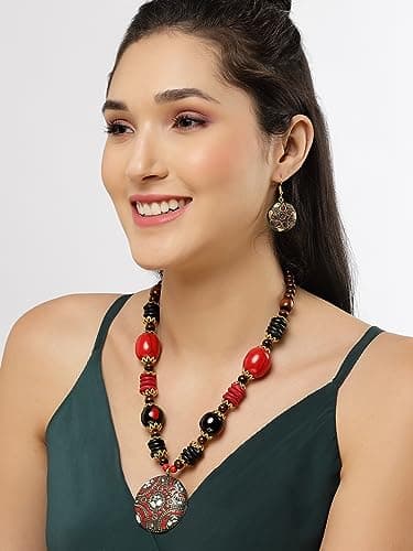 Shining Diva Fashion Latest Stylish Traditional Tibetan Pendant Necklace Jewellery Set for Women (rrsd15536s) 4