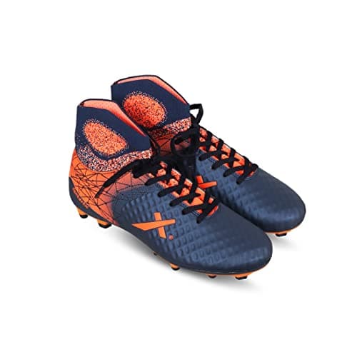 Vector X Fantastic Men's Football Soccer Shoes with PU Outer and TPU Sole Material for Outdoor Indoor Soccer Practising and Training (Blue-Orange, Size-9)