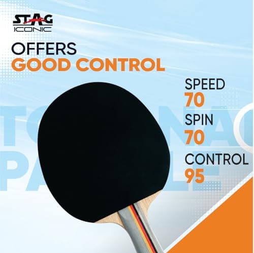 STAG ICONIC Tournament Table Tennis (T.T) Racket for Beginner | Advanced TT Racquets| Grip Designed Comfortable Wooden Table Tennis Bat | 6-Ply Plywood Blade | Black/Red 4