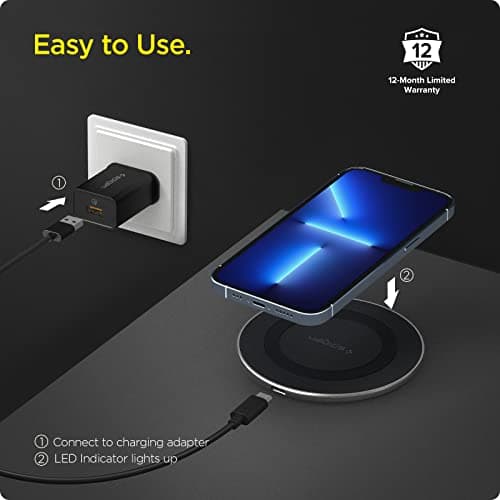 Spigen Wireless Charger 15w, for iPhone 17/16/15/14/13/12, Samsung Galaxy S26/S25/S24/S23/S22, OnePlus, Fast Charging, USB-A to C Cable Included, Non-MagSafe (PF2104) - Black 3