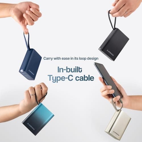Ambrane 20000mAh Pocket Size Power Bank with Inbuilt Type-C Cable, 22.5W Fast Charging, Type-C PD & USB Output, Portable Mini Powerbank for iPhone, Android & Other Devices (MiniCharge 20, Black-Blue) 3