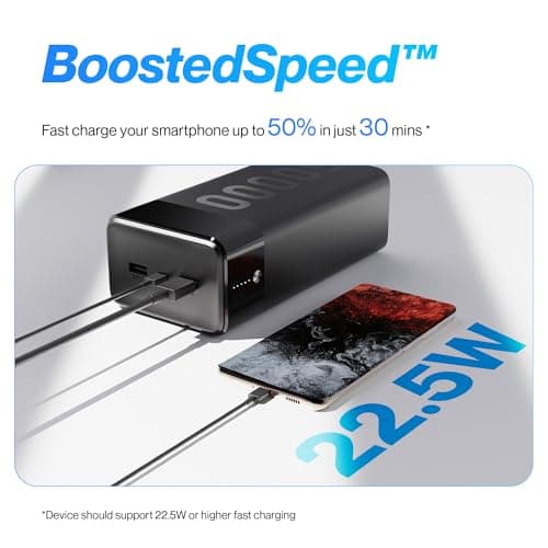 Ambrane 50000mAh Powerbank, 20W Fast Charging, Triple Output (2 USB & 1 Type C), PD, Quick Charge for iPhone, Android & Other Devices, Made in India + USB Type-C Input (Stylo Max 50k, Black) 3