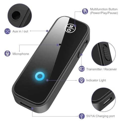 Qwick Click Aux Bluetooth Adapter for Car, 2 in 1 Bluetooth 5.3 Transmitter Receiver for Hands-Free Call, Noise Cancelling 3.5mm AUX Wireless Receiver for Home Stereo System/Headphones/Easy Connect 4
