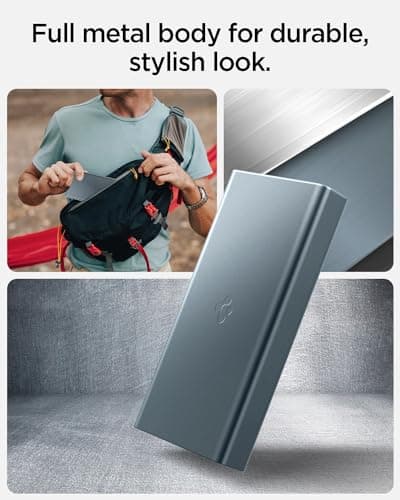 Spigen Power Bank 20000mAh Fast Charging, PD3.0 30W Fast Charging, 3Ports(1USB-A,2USB-C), Durable Alloy Material - Navy Blue 4