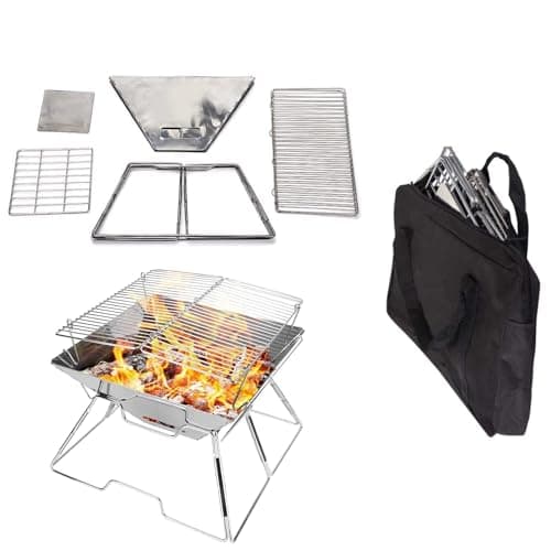 Cloudzy Bbq Grill Folding Charcoal Barbecue Folding Fire Pit Outdoor Wood Burning Fireplace Campfire Grill Barbecue Rack Camping Stove Burner, Free Standing 3