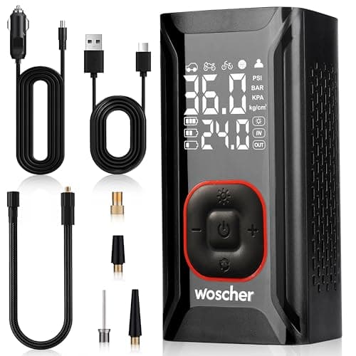 Woscher AirGo 2-in-1 Tyre Inflator for Car and Bike, Air Pump for Car Tyre, 150 PSI Wired & Wireless (4000mAh or 12V DC), Car Inflator | Tyre Inflator Kit | Cycle Pump for Bicycle