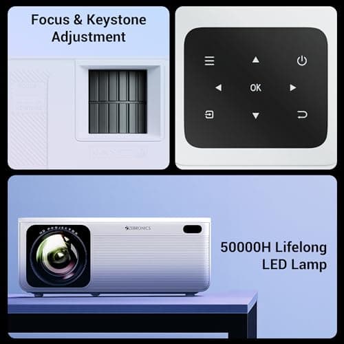 ZEBRONICS PIXAPLAY 58, Smart Projector, 12000 Lumens, 4K Support, 210 Inch Screen Size, Quad Core Processor, Bluetooth, HDMI, USB, WiFi, AUX, 1080p Native, APP Support, Miracast 5