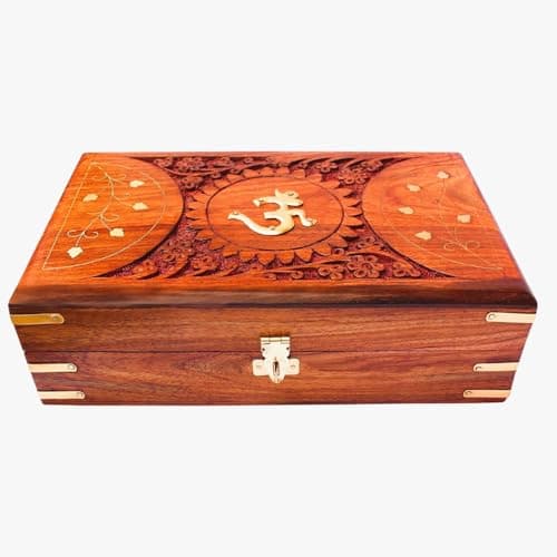 RGrandsons Handmade Wooden Jewellery Box for Women Jewel Organizer Hand Carved with Intricate Carvings Gift Items - Om Design (Size: 6.0x4.0_) ॐ() 2
