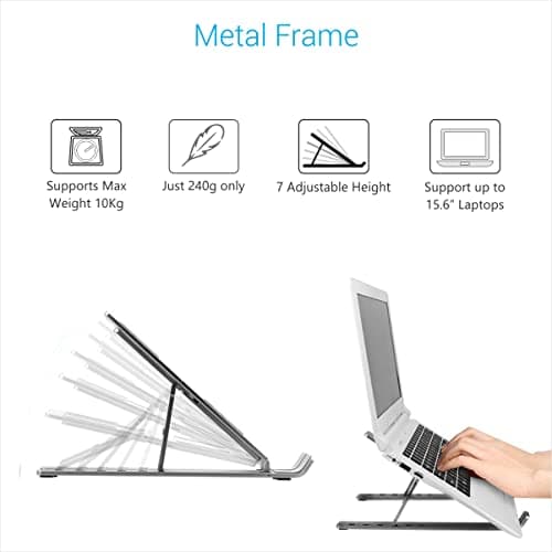Portronics My Buddy K Portable Laptop Stand with Adjustable Height, Foldable, OverHeating Protection for Laptops & MacBooks (Grey) 4