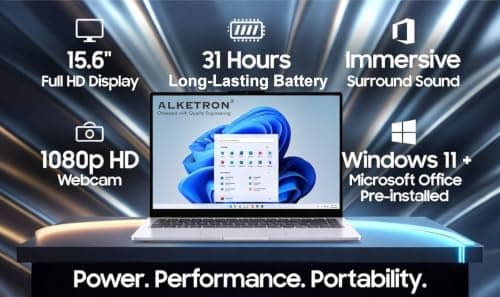 ALKETRON -15.6 Inch Full HD(2026) Office/Business Laptop - Intel Processor with Built-in Graphics + 512GB SSD + 16GB RAM - Windows11 Pro & MS Office - 1Yr + 3Yr Warranty(Standard Max Edition) 2