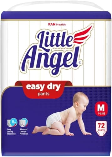 Little Angel Baby Easy Dry Diaper Pants With 12 Hrs Absorption Medium (M) Size 72 Count, 7-12 Kgs - M (72 Pieces)