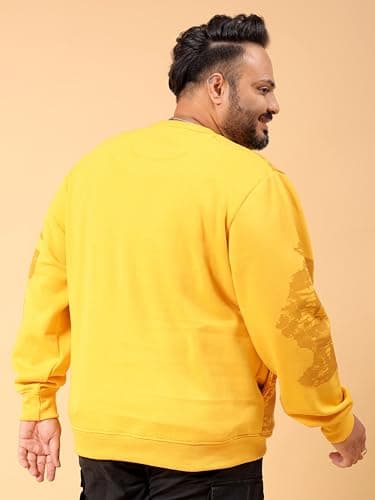 Hardsoda Men Yellow Plus Size Graphic Print Crew Neck Pull On Sweatshirt (Yellow_5XL) 2