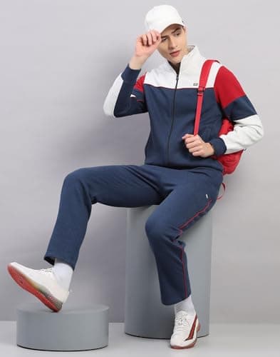 Monte Carlo Men's Regular Fit Colour Block Stand Collar Full Sleeve Tracksuit| Men Track Suit | Stylish Sportswear Set with Jacket and Lower | Activewear Set For Men's Blue M 5