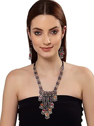 Shining Diva Fashion Latest Stylish Traditional Oxidised Silver Necklace Jewellery Set for Women (13110s) 2