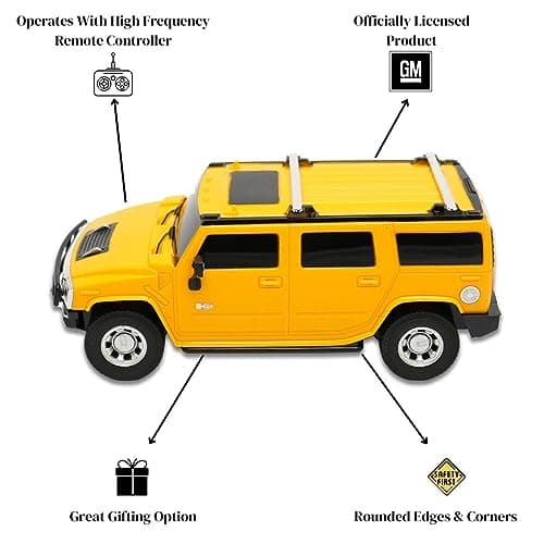 ROAD BURNER Rechargable Remote Control Car for Kids - Hummer H2 - Full Function R/C - Proudly Made in India - 1:24 Scale - Pack of 1 in Yellow 3
