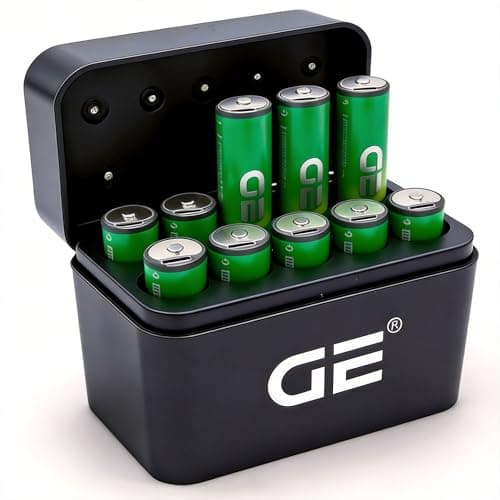 GE® AA Rechargeable Batteries, 1.5V Lithium, 2500mWh (10-Pack) + Wireless Fast Charger Kit — 30-Min Rapid Charge, 1500+ Cycles, 10-Years Life, 3-Year Warranty | OEM 2026