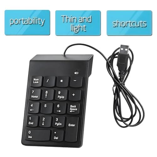 RyzCare RyzCar USB Numeric Keypad Numpad Portable for Laptop Desktop Computer PC, ChromBook, Surface Pro Notebook, Tax Number Calculate, Office Travel & Home Key Black 18 Key 2