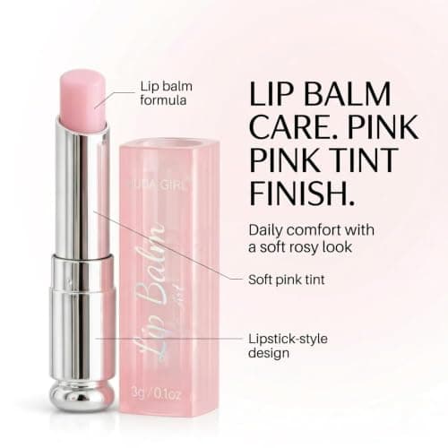 HUDA GIRL Tinted Lip Balm for Dry and Chapped Lips, Pink Glossy Stick, Moisturizing Lip Balm for Women and Girls, Dark Pigmented Care, 3g 2