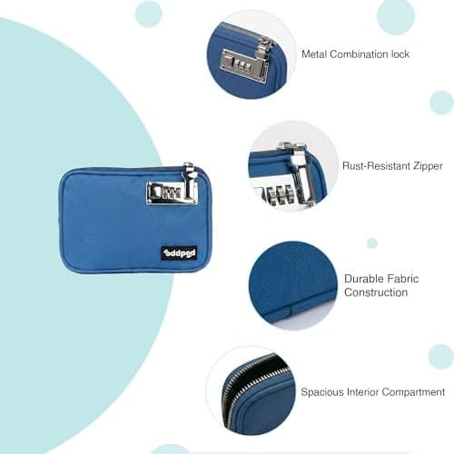 oddpod™ SecurePod Combination Lock Storage Pouch for Valuables | Compact Lockable Organizer for Cash, Passport, Jewelry & Personal Essentials for Home, Travel, Office & Everyday Use - Blue 4