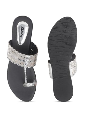 Bata Metallic Tr E Women's Silver Flat Sandals - 8 UK (5711431) 4