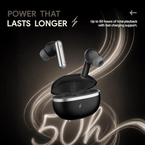 Fire-Boltt Newly Launched Aero Luxe TWS Earbuds with Custom EQ, Bluetooth 5.4 Wireless Earphones, 50H Playtime, Fast Charging Case, 50ms Low-Latency Gaming & Touch Controls Midnight Black 6