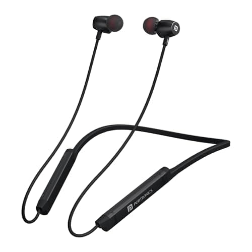 Portronics Harmonics Z9 Wireless Bluetooth in Ear Neckband with Mic, 40 Hours Playtime, Metallic Finish, BT5.3V, 10mm Dynamic Driver, Dual Pairing, Magnetic Buds, Type C Fast Charging(Black)