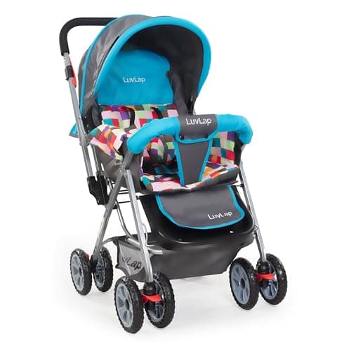 LuvLap Sunshine Baby Stroller / Pram for 0 - 3 Years, New Born / Toddler / Kid, 5 Point Safety Harness, Adjustable backrest, 360° Swivel Wheel, Large storage basket, Reversible Handlebar (Teal)