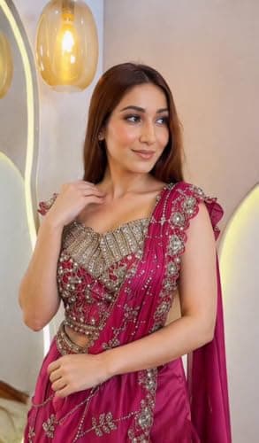 CLASSY FASHION HUB Women's And GirlsCrep silk, with sequin embroidery and tassels at the front Fully Stiched Dhoti Choli Crep Silk Shrug Sequins Tassels With Dupatta indo western Pink 2