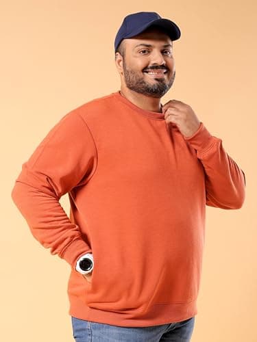 Hardsoda Men Orange Plus Size Solid Crew Neck Pull On Sweatshirt (Orange_4XL) 4