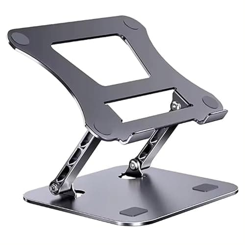 theKiteco. Metal Laptop Stand with 360° Rotating Base, Ergonomic Computer Riser for Desk, Adjutable Height Muti-Angle, Foldable Laptop Mount,10-15.6" (Silver Grey)