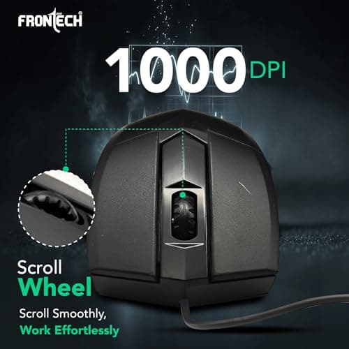 FRONTECH Wired Keyboard and Mouse Combo | Membrane Keys with Retractable Stands | USB Plug & Play | Ergonomic & Comfortable Design | 1 Year Warranty (1692, Black) 5