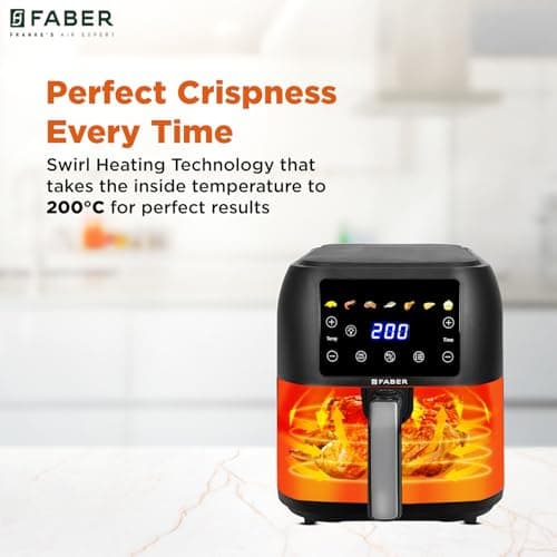 Faber 8 L 1700W Digital Air Fryer | Fry, Bake, Roast | 85% Less Oil, 200°C Swirl Heating Technology | 7-Preset Menu, Touch Control Interface, View Window, Auto Shut-Off | Black 6