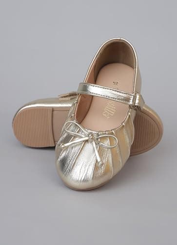 Kidsville Girls Single Strap Ballerina Belly Shoes | Lightweight Comfortable Slip-On Ballet Flats | Casual Footwear for Kids Girls Gold 5