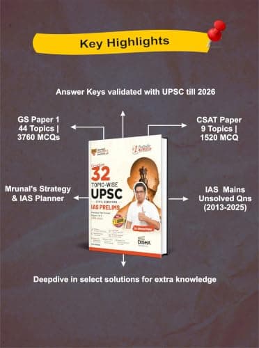 Disha 32 Topic-wise UPSC Civil Services IAS Prelims Previous Year Solved Papers 1 & 2 (1995 - 2026) 17th Edn | FREE Unsolved Mains GS & Essay Qns (2013-25) | General Studies & CSAT PYQs for 2027 3