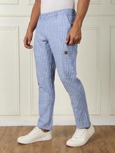 Thomas Scott Men's | Stripes | Linen | Slim Fit | Casula Trouser | Chino Pants for Men (TSB134_Blue_38) 3