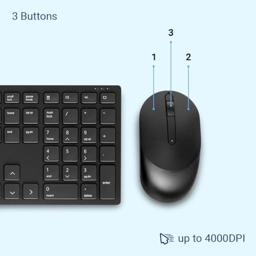 Dell KM5221W Pro Wireless Keyboard and Mouse, Plunger, QWERTY International English, Volume, Mute Hot Keys, 3 Buttons, 1600 dpi, 2.4 GHz, 3 Years - Advanced Exchange Warranty 4