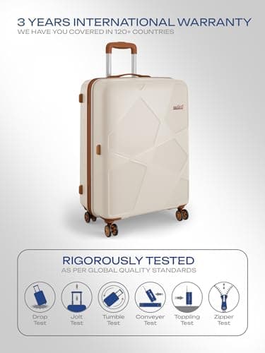 Safari Pentagon Pro 8 Wheels 75cm Large Size Trolley Bag, Hard Case Polypropylene, 360º Wheeling Check in Luggage, Suitcase for Travel, Trolley Bags for Travel, Luxury Beige 5