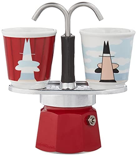 Bialetti Mini Express Magritte Stovetop Coffee Maker – Aluminum 2-Cup Espresso Maker with 2 Shot Glasses, Compact Moka Pot for Home & Office, Durable Coffee Maker for Rich Aromatic Espresso Brewing 2