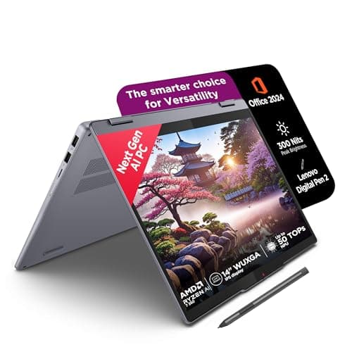 Lenovo IdeaPad 5 2-in-1 AMD Ryzen AI 7 350 (16GB RAM/512GB SSD/14 (35.5cm)/WUXGA IPS/Copilot+PC/Windows 11/Office 2024/Lenovo Digital Pen 2/1Yr ADP/Grey/1.6Kg), 83KT000JIN Convertible Laptop