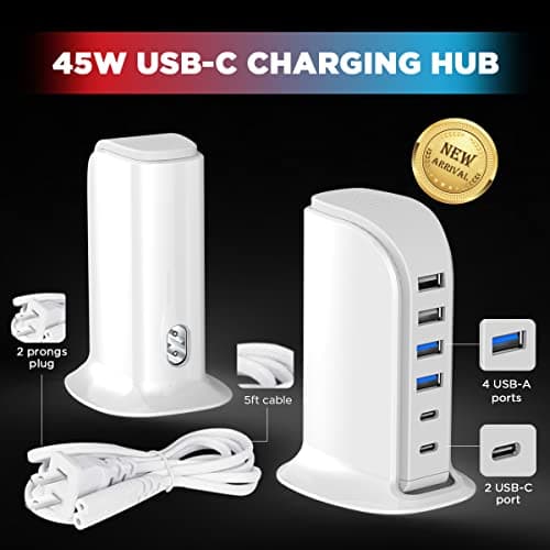 USB C Charger Upoy, 45W Charging Station for Multiple Devices, Fast Charging Blocks (Smart 8A) With Dual Type C Ports, USB Hub Organizer for iPhone, iPad, Kindle, Travel Accessories 3