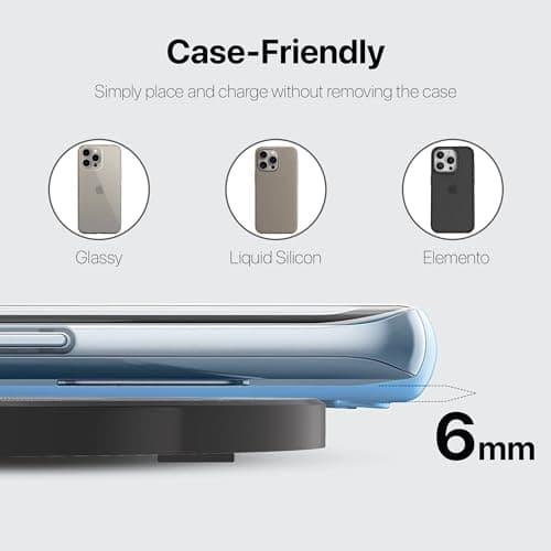 eller santé® 15W Wireless Charger Waverex Fast Charging Pad PD & Qi-Certified with Type C Cable for iPhone 17/17 Air/17 Pro/17 Pro Max, 16/16 Plus/16 Pro/16 Pro Max, iPhone 15/14/13/12/11 Series 4