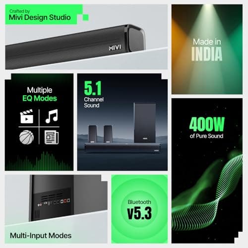 Mivi Fort Hip-Hop 4000 400 Watts Cinematic Home Theatre, 5.1 Channel, Multiple EQ & Input Modes, BT v5.3, Remote Accessibility, Made in India Sound bar 4
