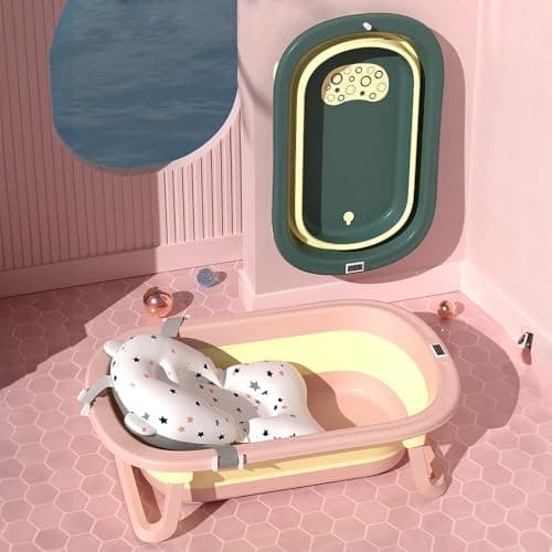 StarAndDaisy Bath Tub for Baby 0-3 Years/Foldable Bath tub for Kids with Cushion & temerature Sensor, Space Saving Design, Newborn Baby Folding Bathing Tub Girls & Boys, Easy to Store -Pink 3