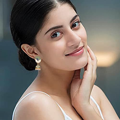 Nilu's Collection Party & Wedding Collection Peacock Shape Jhumka Earrings for Women and Girls (Beige & Red) (Green) 2