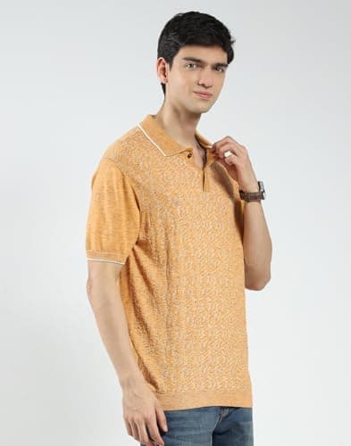 Monte Carlo Men's Regular Fit Polo T-Shirt | Self Design| Half Sleeve | Collared Neck | Casual Wear T Shirt for Men's Mustard L (Pack of 1) 3