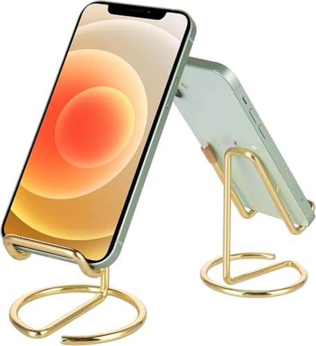 FEORA Phone Stand for Desk Cute Metal Gold Phone Holder for Bed Accessories Compatible with All Mobile Phones iPhone Switch iPad Mobile Stand for Desk Mobile Holder for Home Phone Holder for Table