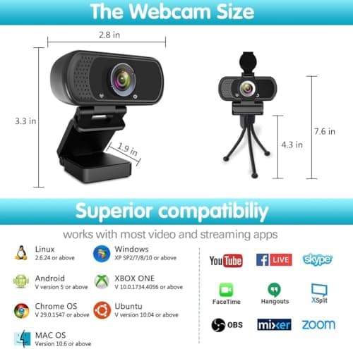 Webcam HD 1080p ,Live Streaming HD Camera with Stereo Microphone, PC Desktop or Laptop USB Webcam with 110 Degree View Angle, for Switch 2,Video Calling, Recording, Conferencing, Streaming, Gaming 3