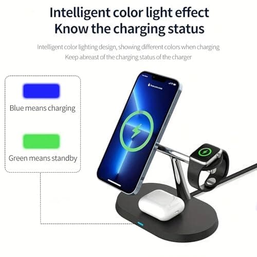 US1984 3 in 1 Magnetic MagSafe Compatible Wireless Charger for iPhone 15 to 12 Series, Compatible with Apple Watch, Typ-C 22.5W Fast Wireless Charging Station for All Wireless Compatible (Black) 4