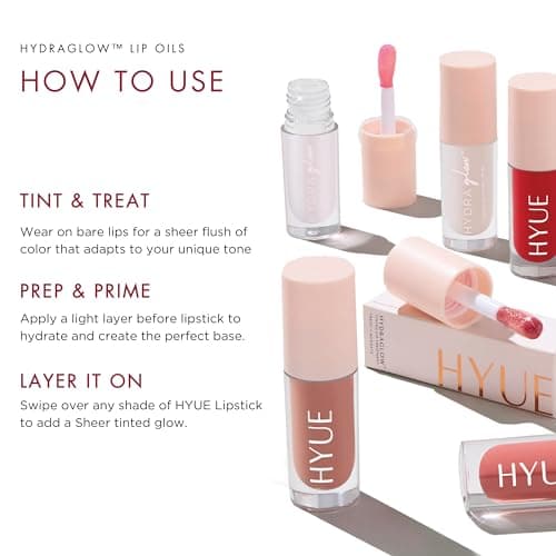 HYUE HydraGlow™ Lip Oil | Color Reviving | Intense 24HR Hydration | Non-Sticky | Lightweight Formula | 6 ml | With Cherry, Jojoba Oil, Kakadu Oil and Vitamin E | Crystal-like Shine | Chunky Applicator 5